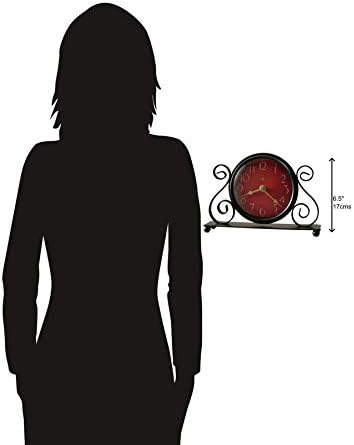 Howard Miller Marisa Tabletop Clock – Antique Red Dial Decorative Scrolling Iron Design Quartz Movement Vintage Style Traditional Decorative Table Clock for Elegant Home Decor