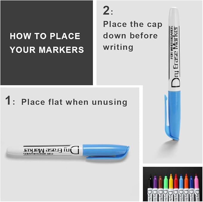 Volcanics Dry Erase Markers Bulk Pack of 60 Low Odor Fine Whiteboard Markers Pens, 10 Assorted Colors for Whiteboard Dry Erase Calendar