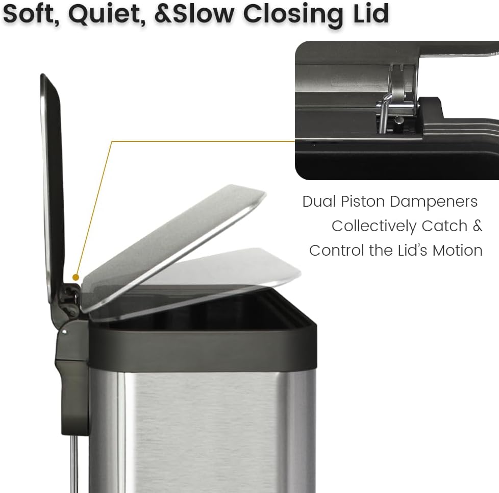 50 Liter / 13 Gallon Trash Can, Fingerprint Proof Stainless Steel Kitchen Trash Can with Removable Inner Bucket, Step Trash Bin for Home Offices and Public Areas