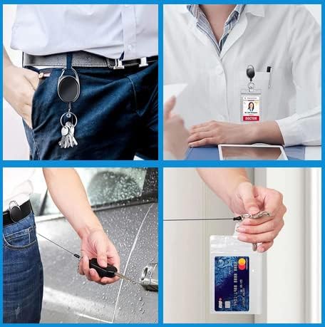 12 Packs Heave Duty Retractable Badge Reels with Carabiner Belt Clip and Key Ring, Badge Holders for ID Card Holders with 26.5 Inch Pull Cord (Black)