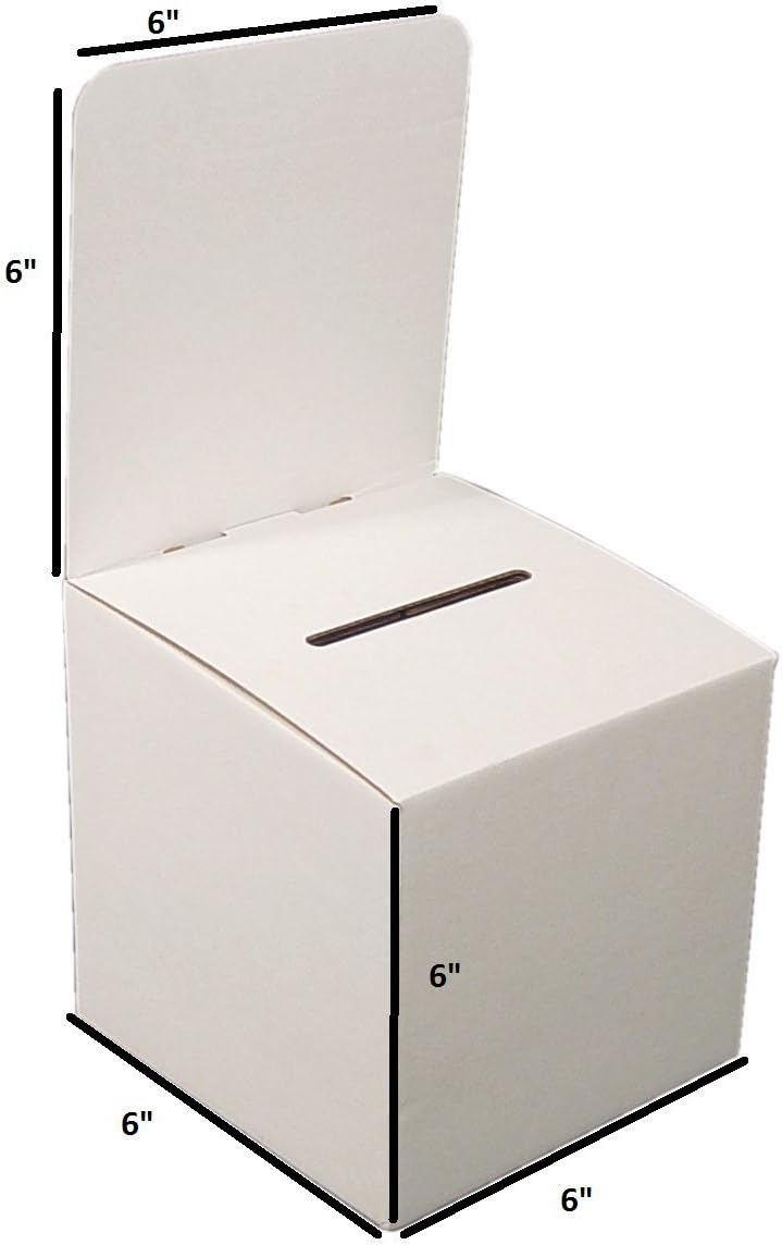 Raffle Ticket Donation Collection Ballot Box Reusable Sturdy thick Cardboard with Slot comment Suggestion Box With Removable Header 6H x 6W x 6D, Display area 6H x 6W(Variety Color 5 pack)