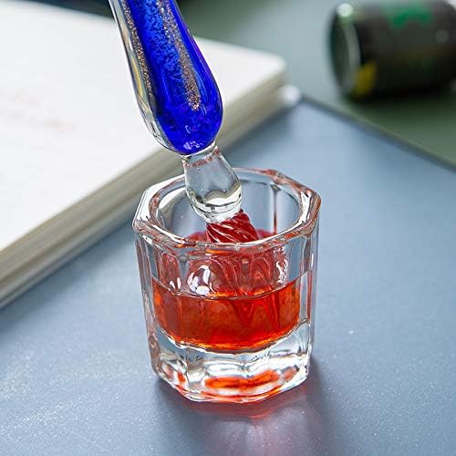 AXEARTE Glass Dip Calligraphy Pen Set, 18-Pieces 14 Color Inks, Pen Holder, Cleaning Cup, 2 Crystal Glass Pens for Art, Writing, Drawing, Signatures, Gift for Kids and Artist