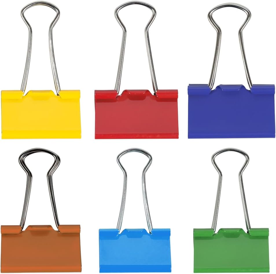 JAM PAPER Colorful Binder Clips Assortment - Medium - 1 1/4 Inch (32 mm) - Assorted Rainbow Colors - 90 Binderclips/Pack