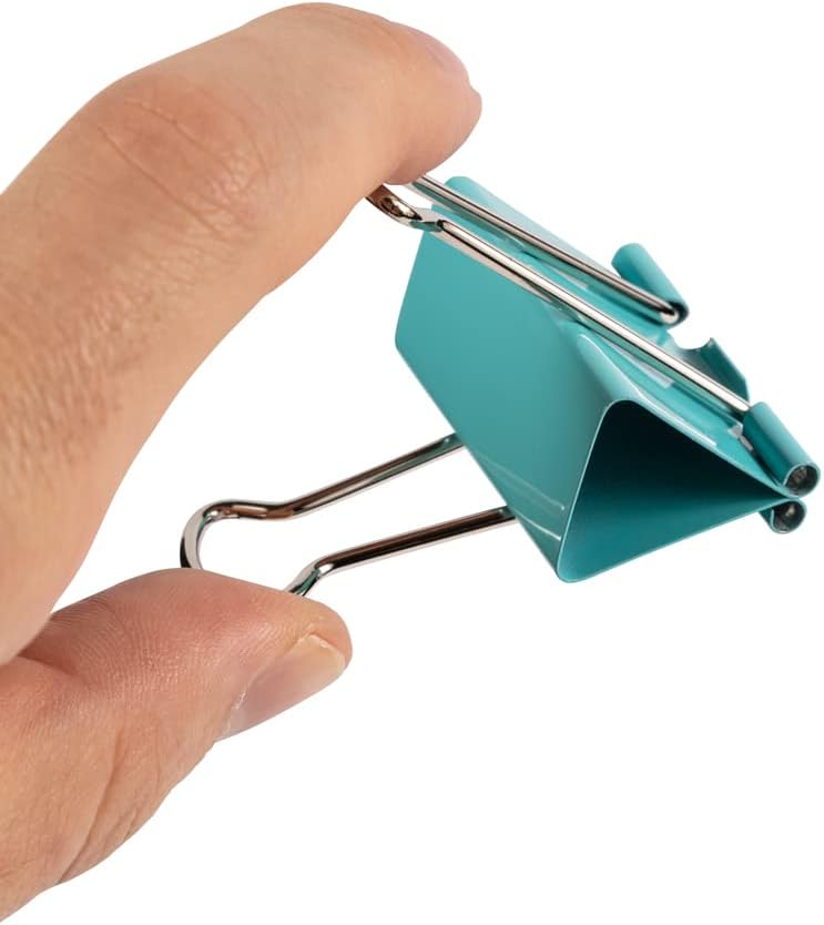 JAM PAPER Colorful Binder Clips - Large - 1 1/2 Inch (41 mm) - Teal Binderclips - 12/Pack