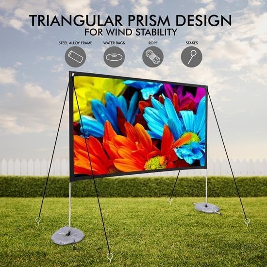 Pyle Projector Screen with Stand - 80'' 16:9 HD 4K Portable Lightweight Freestanding Foldable Indoor Outdoor Movie Projection Display with Frame for Home Theater