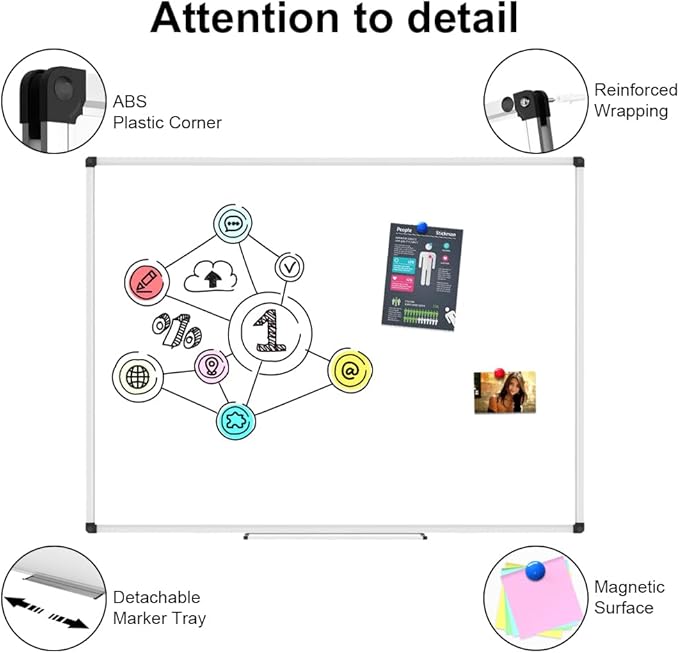 XBoard Porcelain Magnetic Dry Erase Board 48 x 36 Inch, Porcelain Whiteboard Aluminium Frame & Marker Tray