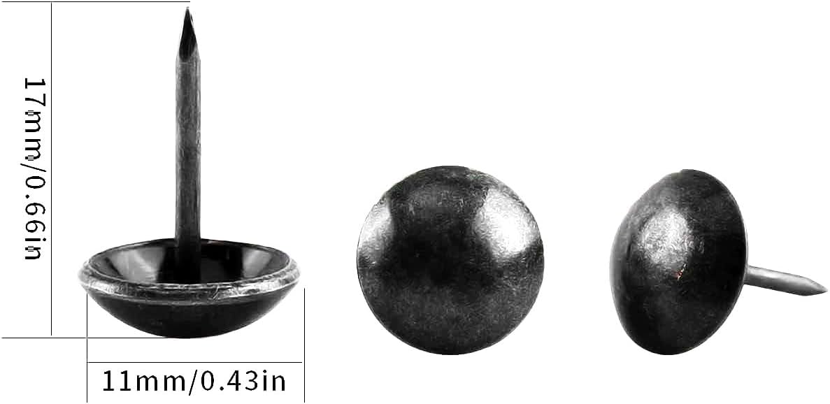 500Pcs Upholstery Tacks, BetterJonny Decorative Furniture Nails Pins 17X11MM Black Metal Thumb Tacks for Upholstered Furniture Cork Board, Home Decor