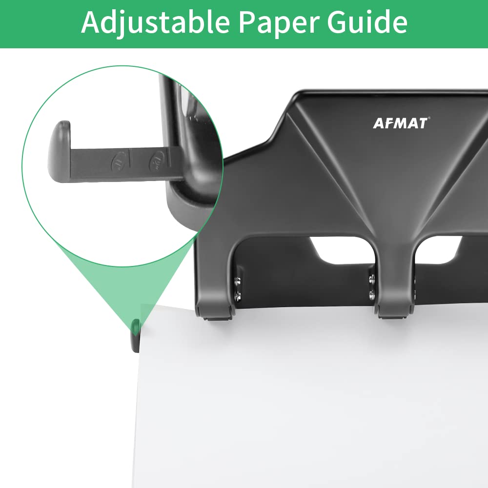 Heavy Duty 3 Hole Punch, 40-Sheet Heavy Duty Paper Punch, 50% Reduced Effort 3-Hole Punch, AFMAT Metal Hole Puncher 3 Ring, Three-Hole Paper Puncher w/Large Chip Tray for Classroom, Office, Silver