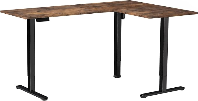 VIVO Electric Corner L-Shaped 63 x 47 in Rustic Standing Desk, Memory Height Adjustment, Vintage Brown Top Black Frame, DESK-E3CTN-47