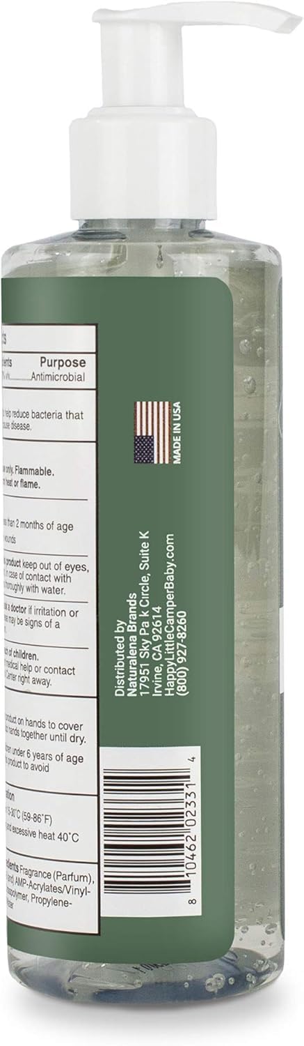 Happy Little Camper Hand Sanitizer with Lemon Zest Scent - Moisturizing Gel with Vitamin E & Antimicrobial Formula- Contains 70% Ethyl Alcohol - Travel Size, Made in USA - 3x 8oz bottles