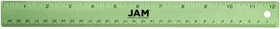 JAM PAPER Strong Aluminum Ruler - 12 Inch - Metal Ruler with Non-Skid Cork Backing - Lime Green - Sold Individually