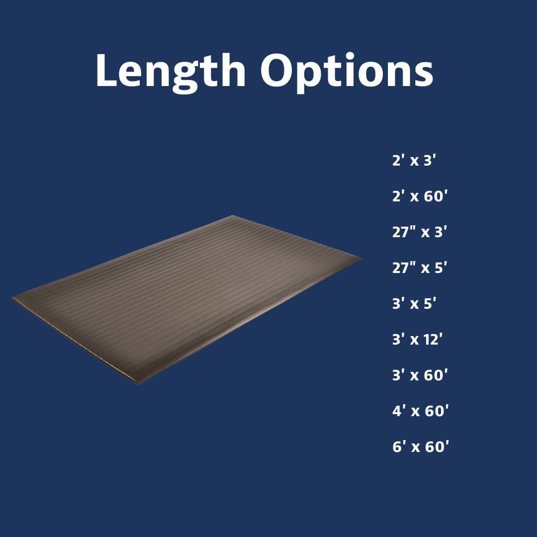 Notrax 410 Airug® 2' x 3' x 3/8" Anti Fatigue Mat, Enhanced Slip Resistance with Beveled Edges and Ribbed Surface, Ideal for Industrial and Commercial Workplaces, Grey, 410S0323BL