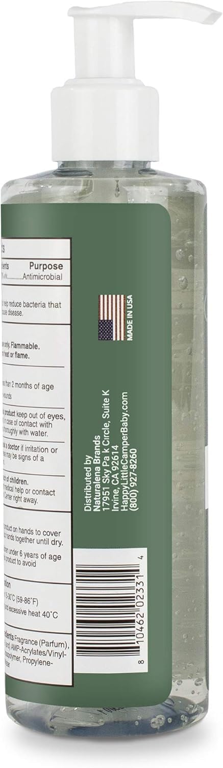 Happy Little Camper Hand Sanitizer with Lemon Zest Scent - Moisturizing Clear Gel with Vitamin E & Antimicrobial Formula- Contains 70% Ethyl Alcohol - Travel Size, Made in USA - 8 Fl Oz, 236ml