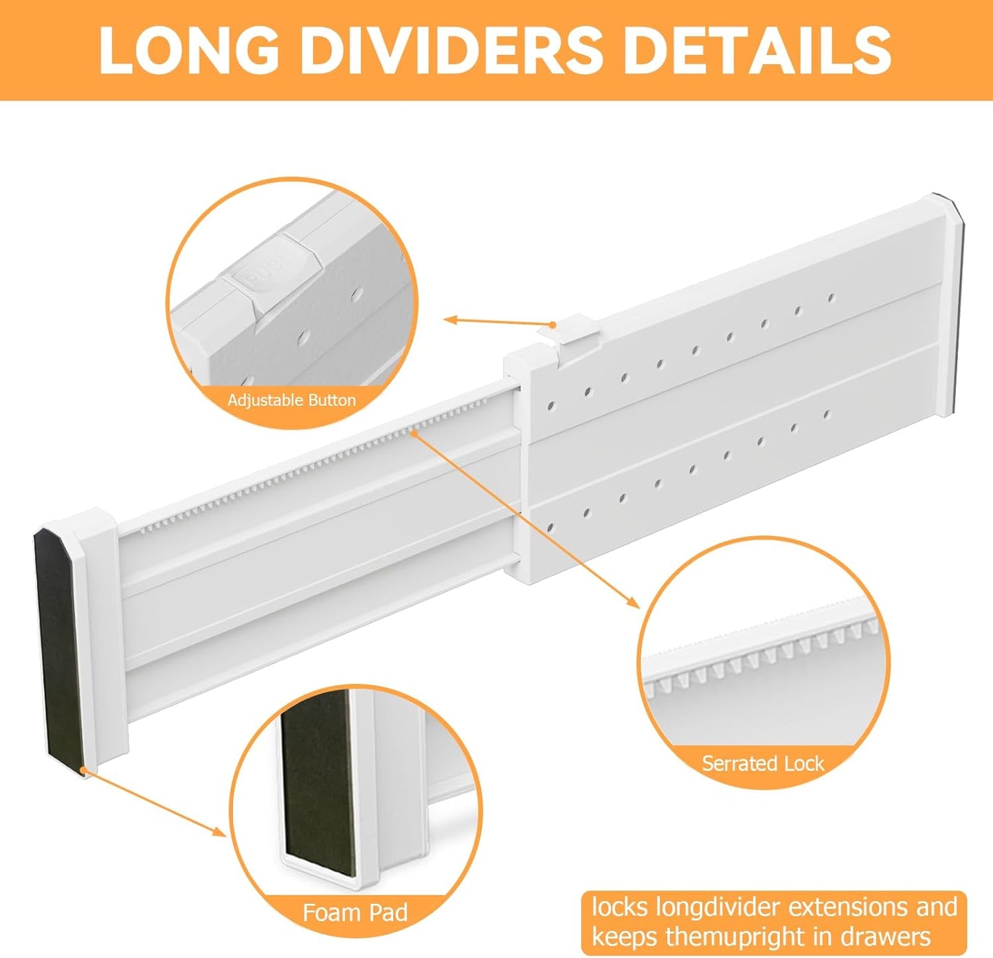 REBECAT 5 Pack Drawer Dividers for Clothes Adjustable Drawer Dividers 4" High Expandable from 11"-17" for Dresser Baby Clothes Bathroom Bedroom Kitchen and Office Storage,White