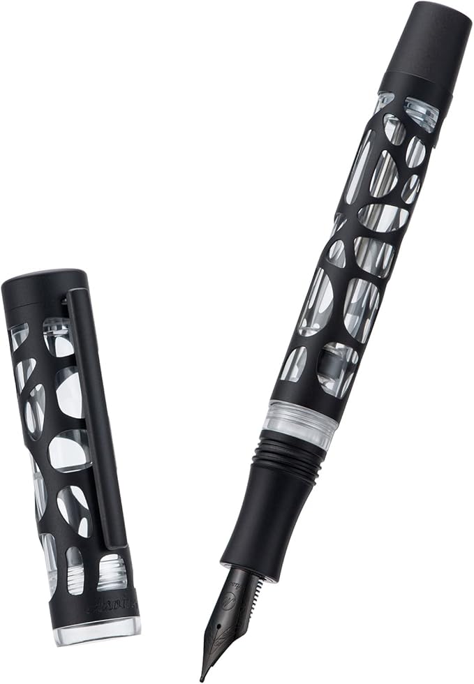 Asvine V169 Vacuum Filling Fountain Pen, Matte Black Water Drop Skeleton Transparent Acrylic Pen, Black Medium Nib Office Pen with Case Set