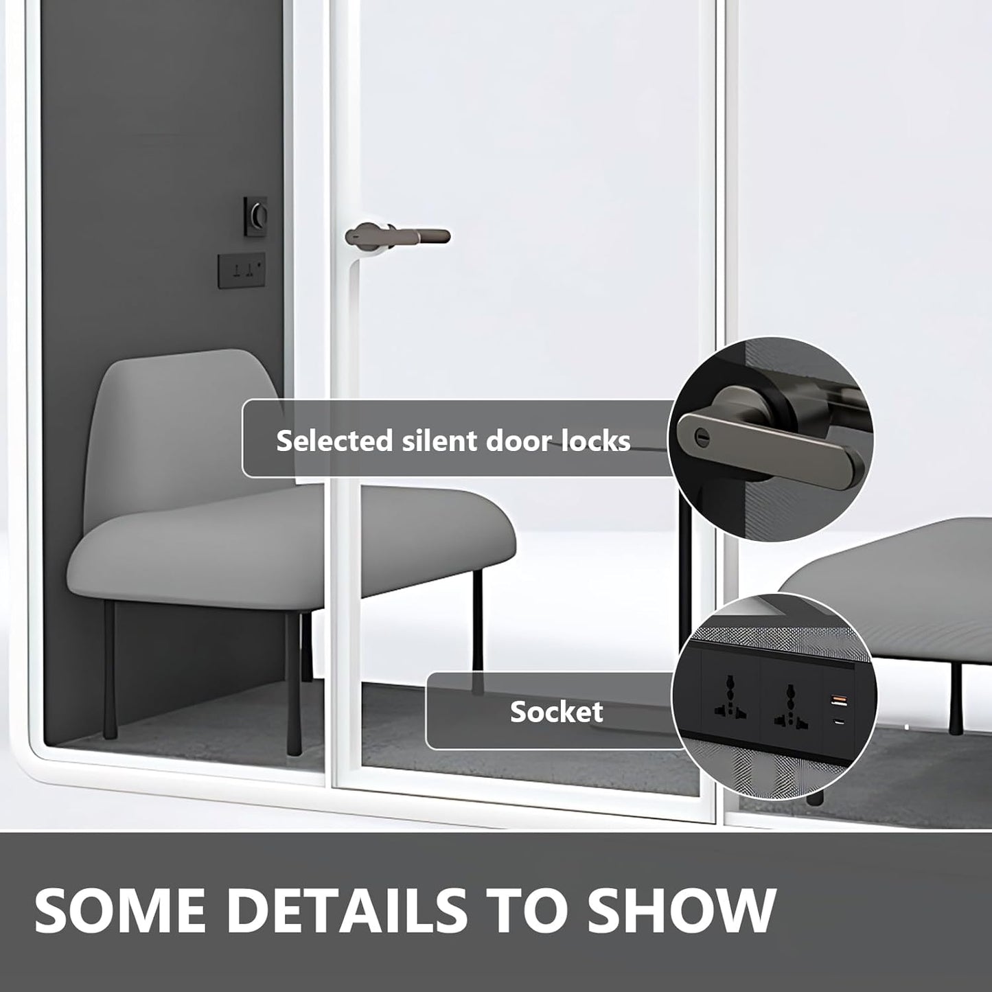 Office Sound Booth with Audio Privacy - Portable Soundproof Booth Includes White Frame with Curved Corners,Soundproof Room with Light,Fans, Magnetic Door Lock for Negotiation Room (90.55IN)