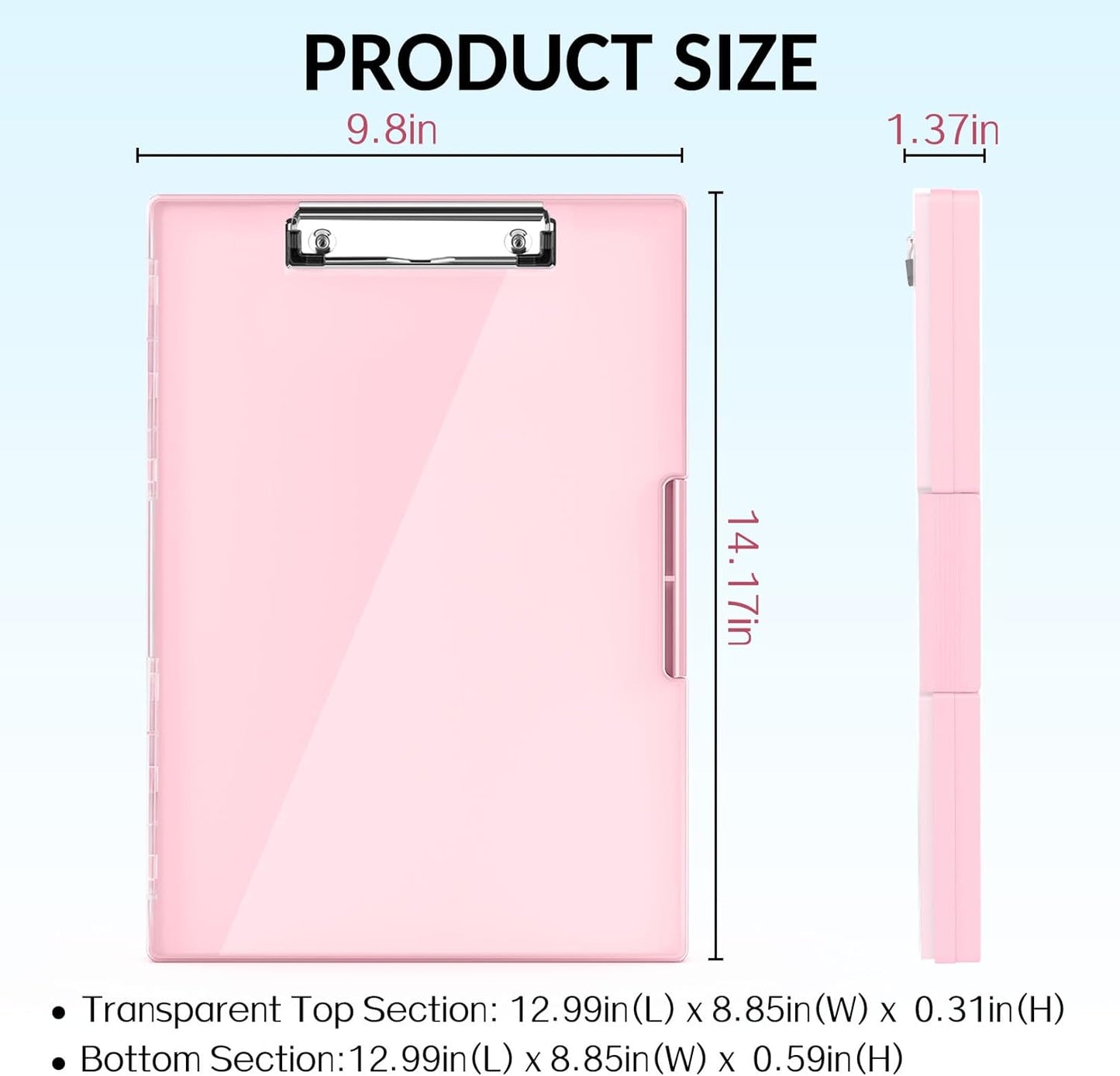 Sooez Clipboard with Storage, Heavy Duty Cleaview Clip Boards 8.5x11 with Dual Storage, Dry Erase Plastic Nursing Clipboard, High Capacity Clipboards Folder for Teacher Nurse, School & Office Supplies