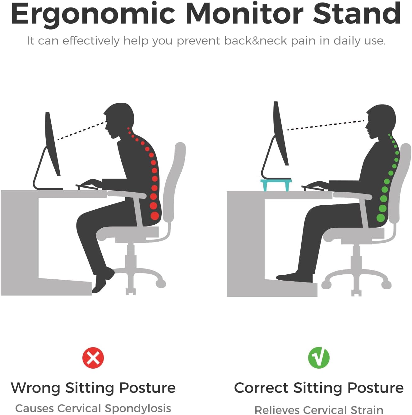 loukin Dual Monitor Stand Riser for Desk, 43.6"*8.2"*3.2" Large Computer Stand for 2 Monitors, Laptop, Printer, Length and Angle Adjustable Computer Shelf, Home Office,Max 43.6" Length(Black)