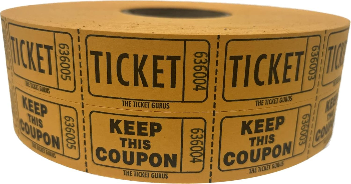 Ticket Guru-Raffle Tickets - (4 Rolls of 2000 Double Tickets) 8,000 Total 50/50 Raffle Tickets (4) Random Colors