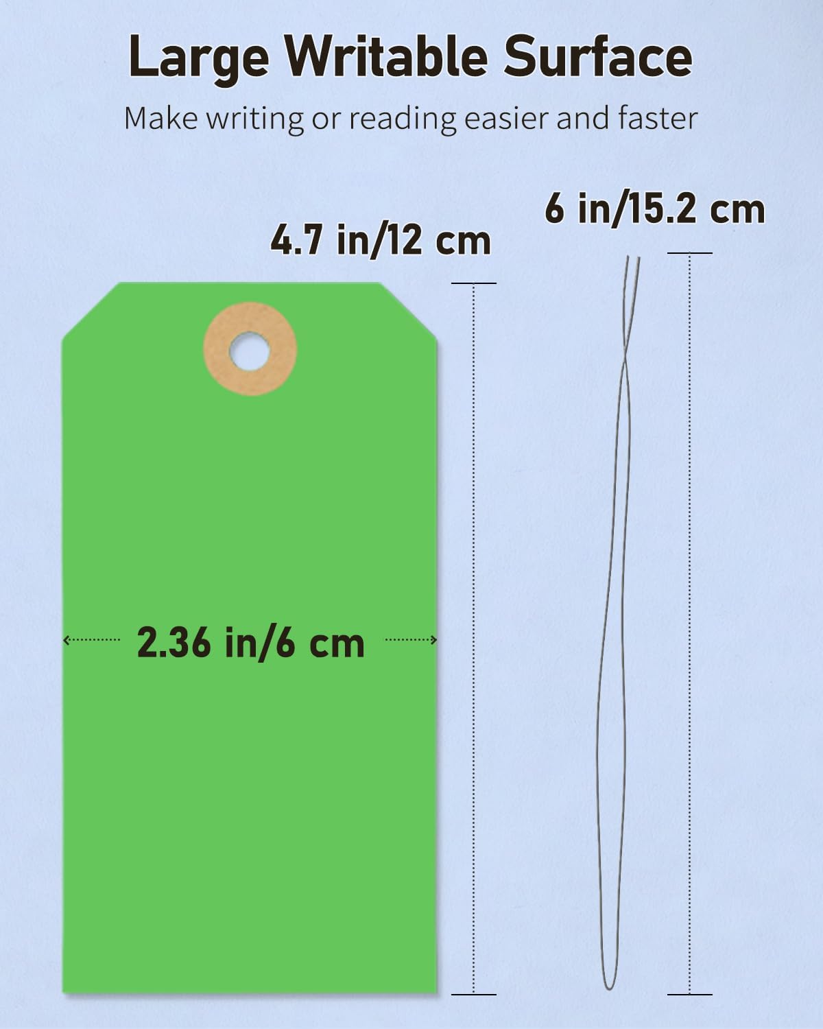 Uniclife 100 Pcs Green Blank Shipping Tags with Wire Attached 4.7 Inch Paper Tags Hang Tag with Reinforced Eyelet Large Marking Label Writable Price Tags Inventory Label Tag, 4.7" x 2.36"