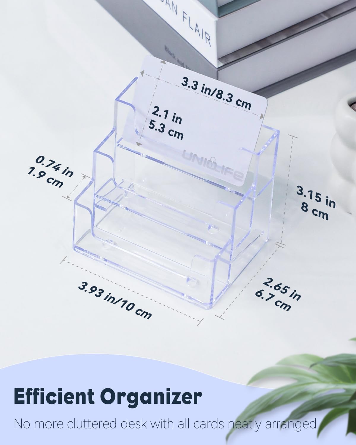 Uniclife 2 Pack Acrylic Business Card Holder for Desk 3 Slots Clear Business Card Display Stand for Men & Women Desktop Business Card Organizer Card Stand for Office Home Exhibition, 180 Card Capacity