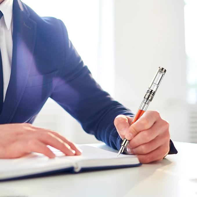 Asvine V200 Titanium Fountain Pen Vacuum Filling, Germany Bock Extra Fine Nib Clear Transparent Acrylic Smooth Writing Pen Case Set