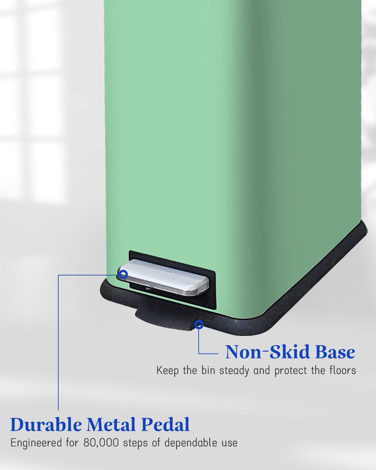 Bathroom Trash Can with Lid,5 Liter / 1.3 Gallon Small Trash Can with Removable Liner Bucket, Soft Close lid & Step Pedal, Stainless Steel Trash Bin for Bathroom,Bedroom,Home Office, Green