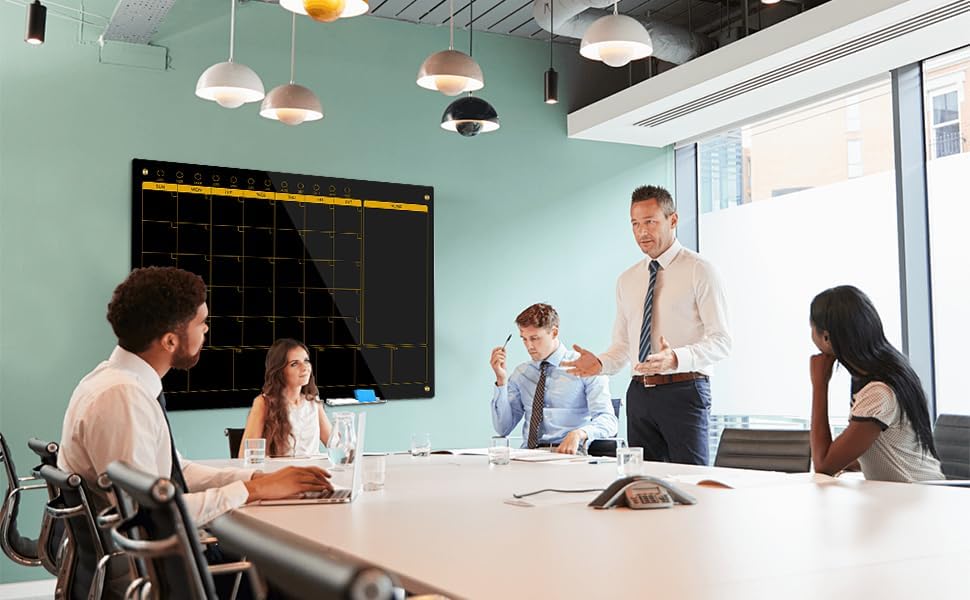 Magnetic Glass Planner Writeboard 36"X48" Monthly/Weekly 3 in 1 Calendar Premium Tempered Glass Dry Erase Boards Frameless Wall Mounted (Black)