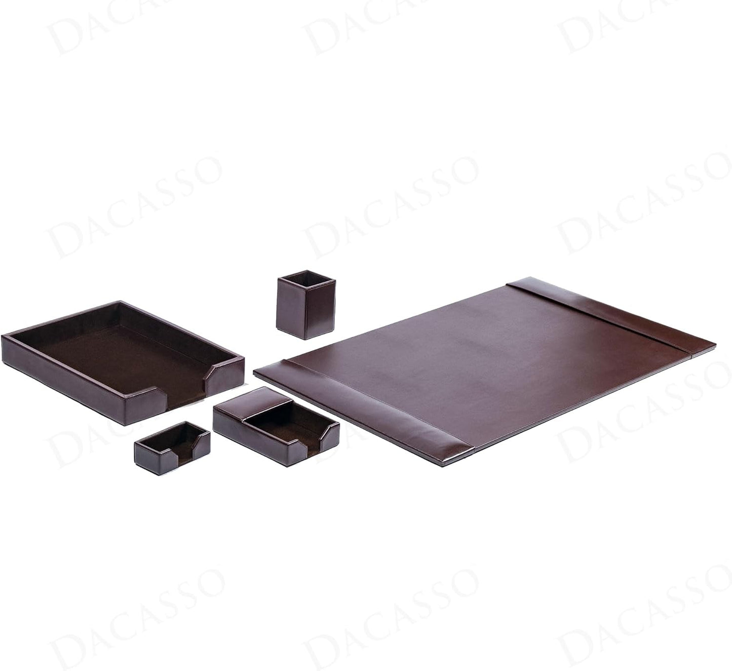 DACASSO Bonded Leather Desk Set - Luxury Leather Desk Pad & Organization Essentials - Executive Office Decor - Dark Brown, 5 Piece