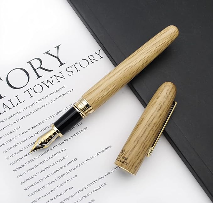 JINHAO 9036 Natural Wood Fountain Pen Handmade Ink Pen (Medium Nib 0.7mm, Oak Wood)