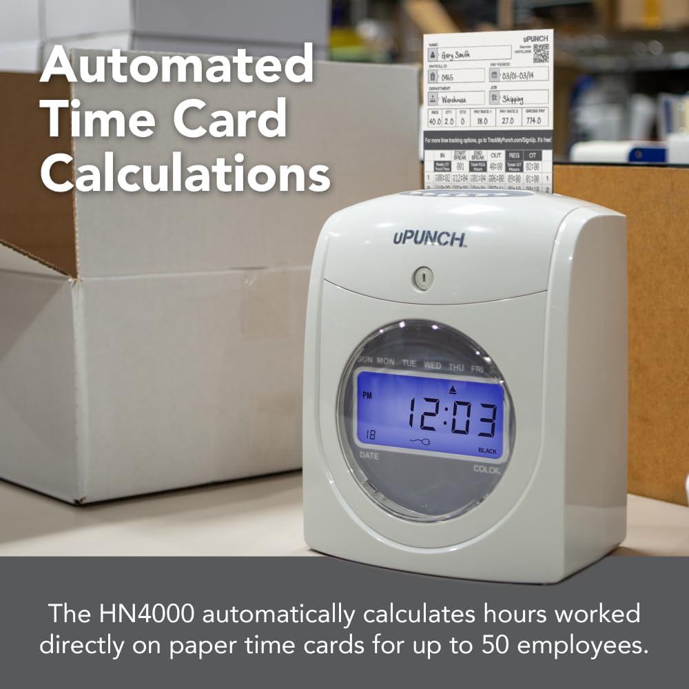 uPunch HN4500 Advanced Calculating Time Clock Bundle for Small Business: Complete Employee Time Tracking System with 200 Time Cards, Racks, Ribbons, and Keys