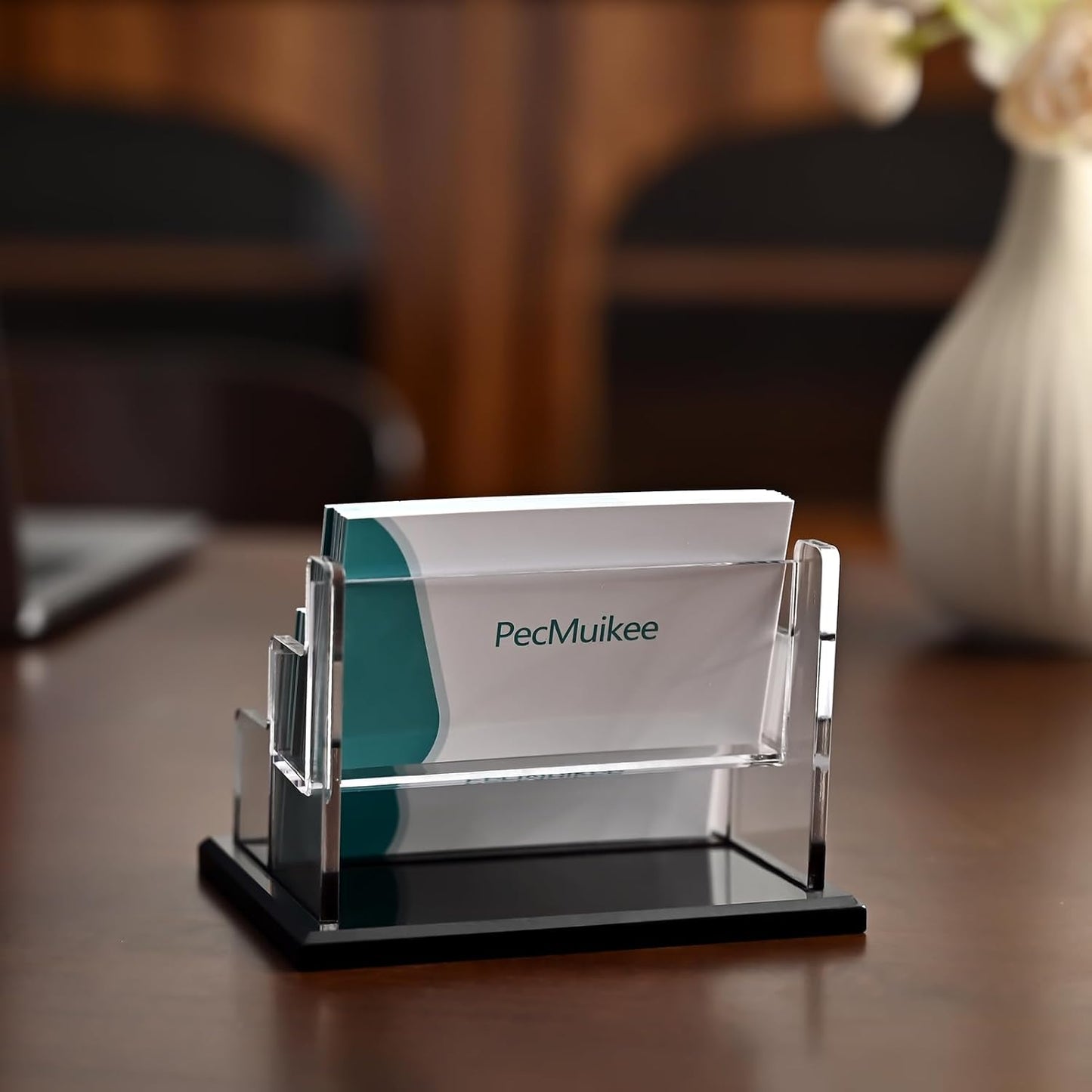 PecMuikee Business Card Holder for Desk,Acrylic Business Card Display Stand,Multiple Business Card Holders for Office, Exhibition, Home, Restaurant 2 Slot 2 Tier