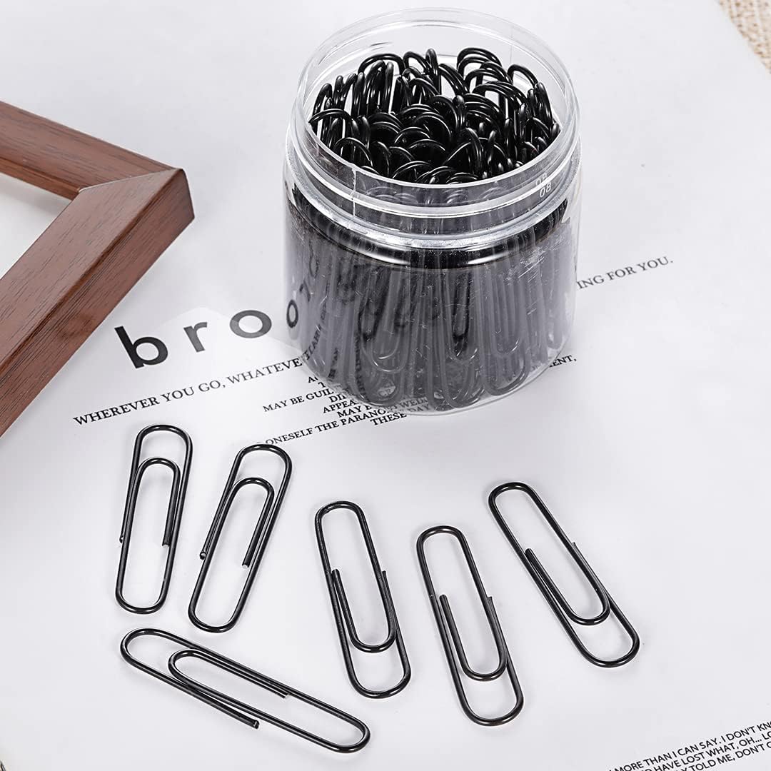 Vinaco Paper Clips Black, 400PCS Medium and Jumbo Paper Clips (1.3 inch & 2.0 inch), Durable & Rustproof, Coated Paperclip Great for Office School and Personal Use(Black)