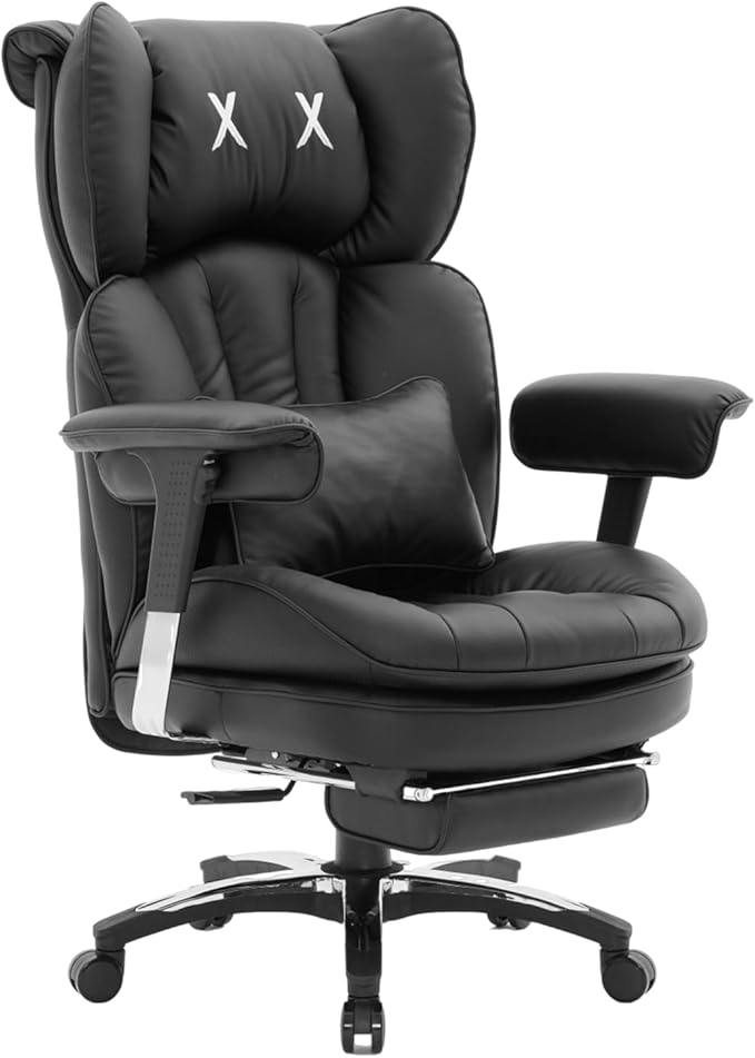 Efomao Big and Tall Office Chair with Footrest – High Back Computer Chair with Adjustable Armrests,Executive Office Chair with Wide Seat, Modern Desk Chair for Home Office, Gaming, or Study, Black