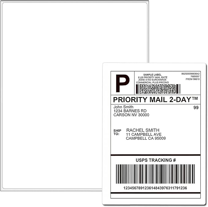 500 Full Sheet Stickers, 8.5" x 11", 500 Labels