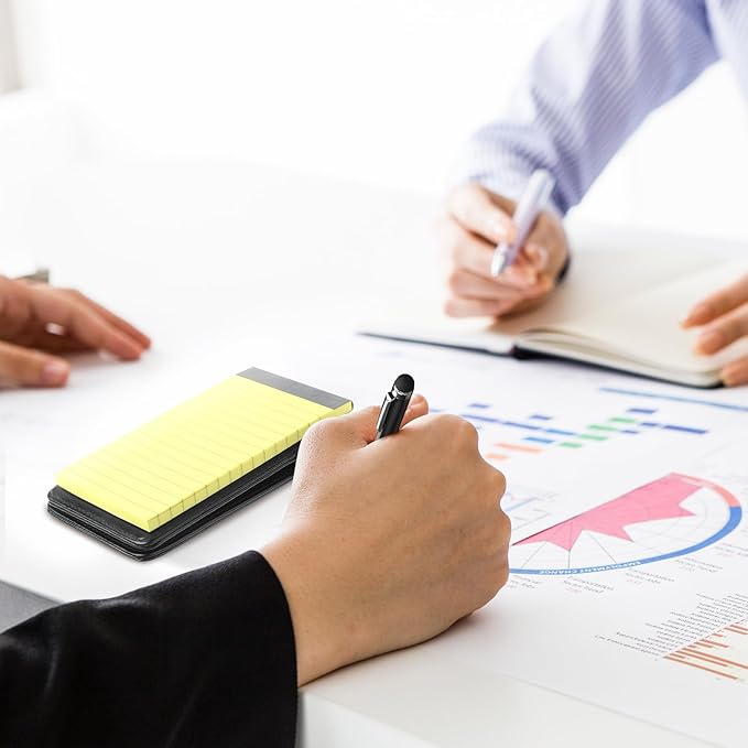 Outus 10 Pcs Pocket Notebook with Pen Set Included Mini Pocket Notepad Holder with 50 Lined Sheets, Metal Pen, 8 Pcs 3 x 5 Inch Memo Book Refills, 30 Lined Paper Per Note Pad (Black, Yellow)