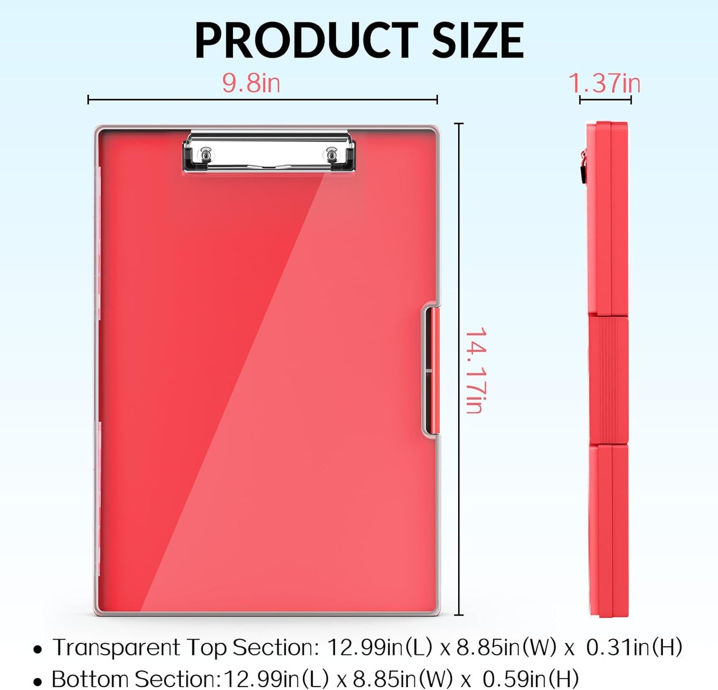 Sooez Clipboard with Storage, Heavy Duty Cleaview Clip Boards 8.5x11 with Dual Storage, Dry Erase Plastic Nursing Clipboard, High Capacity Clipboards Folder for Teacher Nurse, School & Office Supplies
