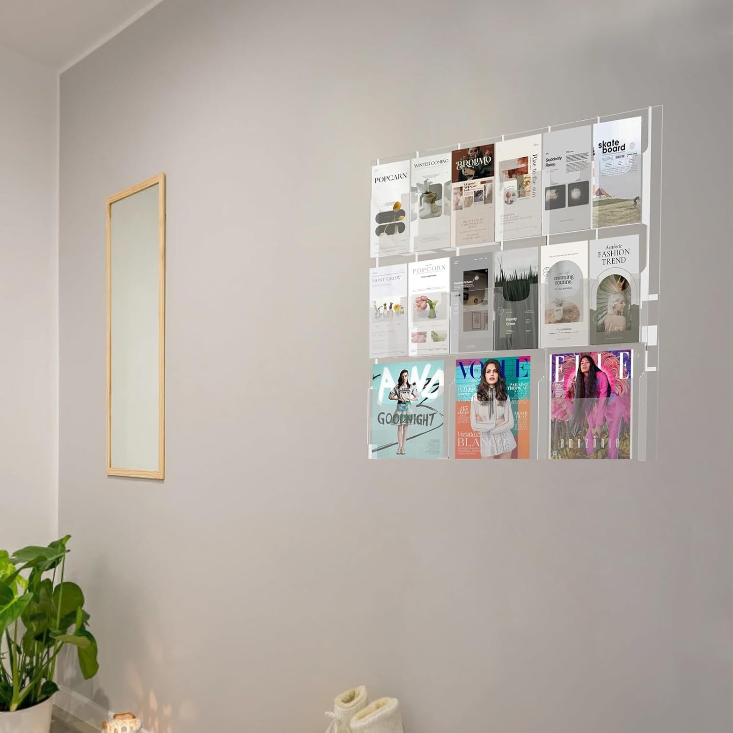Acrylic Brochure Pamphlet Holder, 3 Magazine Holders and 12 Pamphlet Holders, Clear Brochure Display Holder Wall Mount, Trifold Flyer Rack, Literature Storage Rack for Home, Offices, Waiting Room
