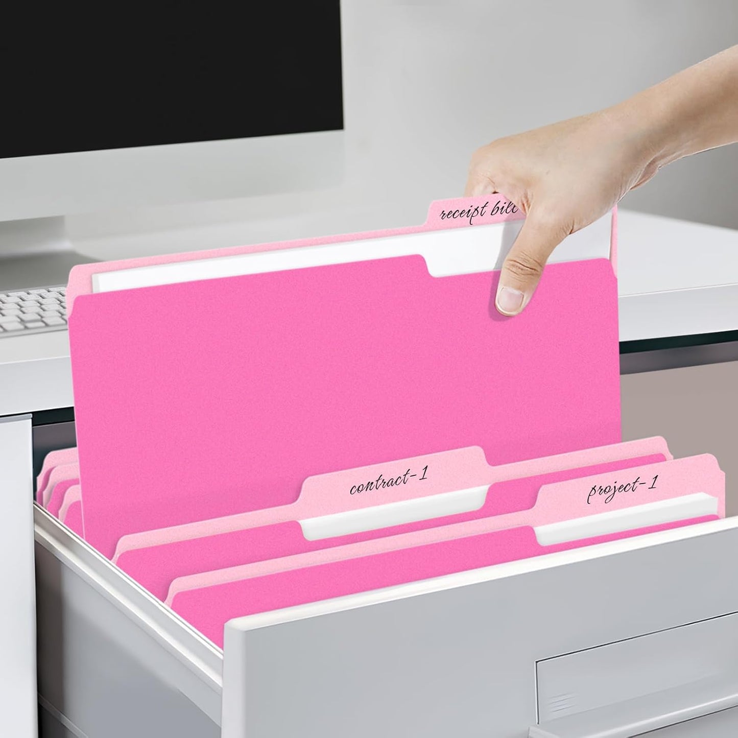 SUNEE File Folders, 100 Pack Manilla Folders 8.5 x 11, Colored File Folders Home Office School Supplies for Documents Files Paper, Neon Pink