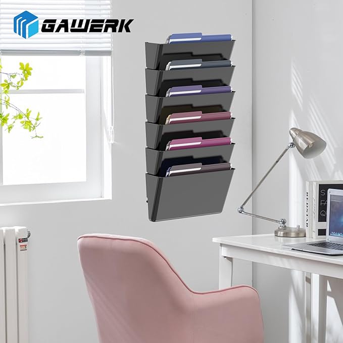 4 Pack Clear Acrylic Single Pocket, Plastic Hanging Wall Mount File Holder for Office Home, Black