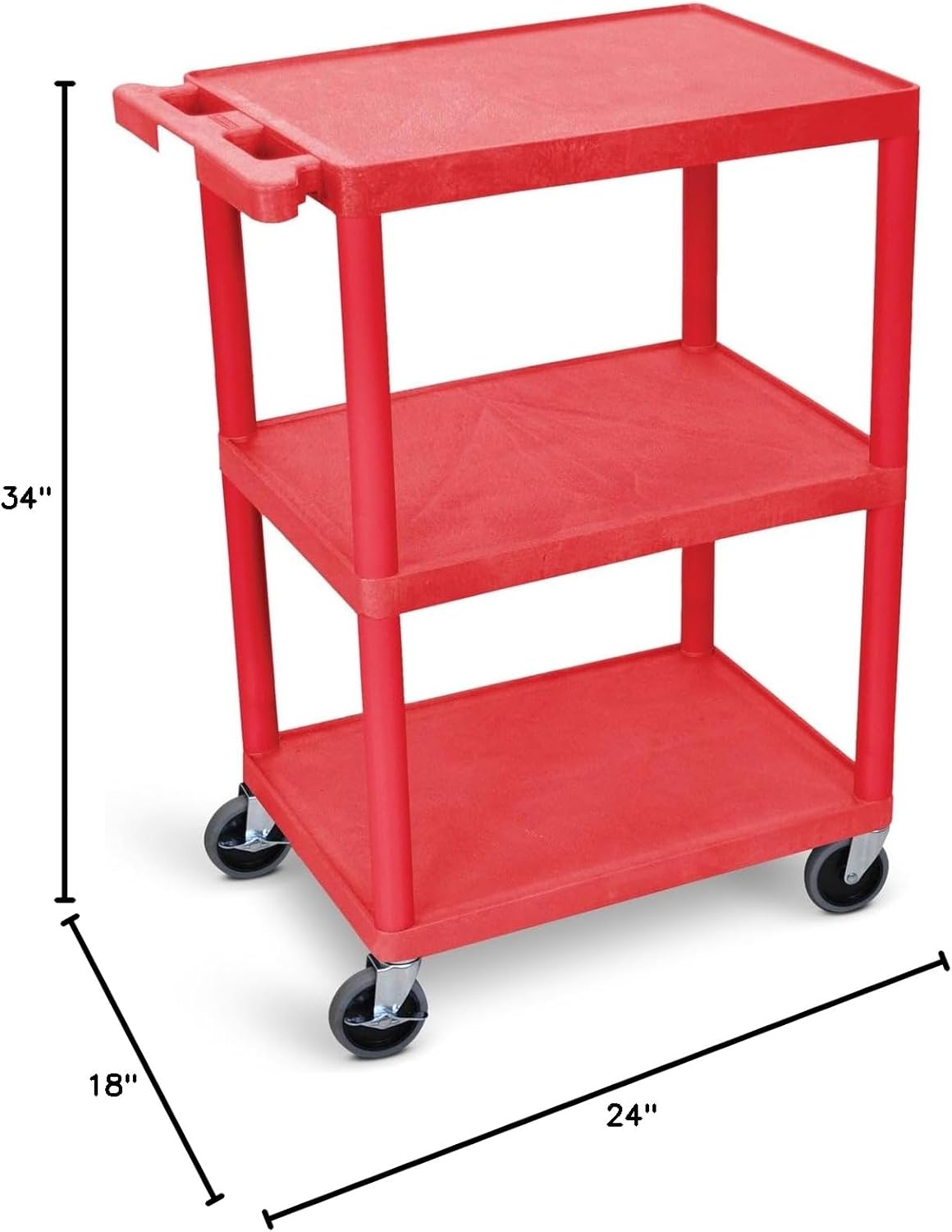 Luxor HE34 Utility Cart (Pack of 10) 3 Shelves Structural Foam Plastic - Red