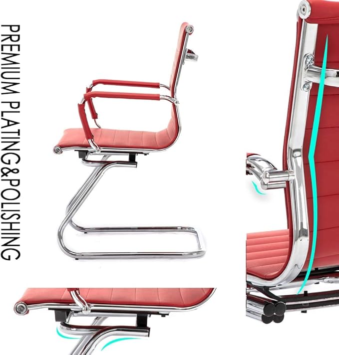 Office Desk Chair Set of 8,No Wheels PU Leather Computer Chairs Mid Back Guest Chairs with Seld Base for School/Reception/Conference/Waiting Room,Burgundy Red