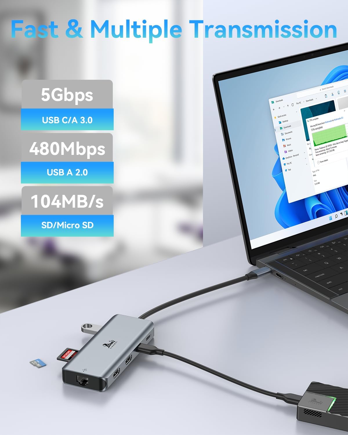 LIONWEI 9 in 1 Laptop Docking Station, Dual HDMI, 100W PD, USB C 3.0, Ethernet, Audio/Mic, USB C Hub for Dell/Surface/HP/Lenovo Laptops