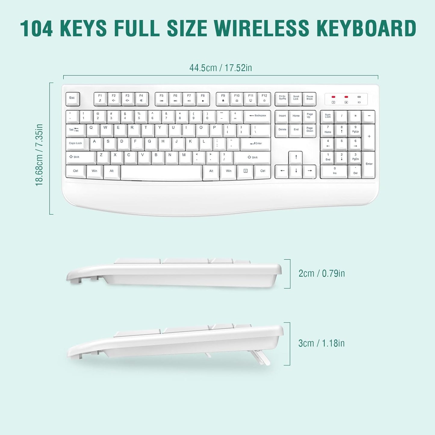 EDJO Wireless Keyboard, 2.4G Ergonomic Full Size Wireless Computer Keyboard with Wrist Rest for Windows, Mac OS Desktop/Laptop/PC(White)