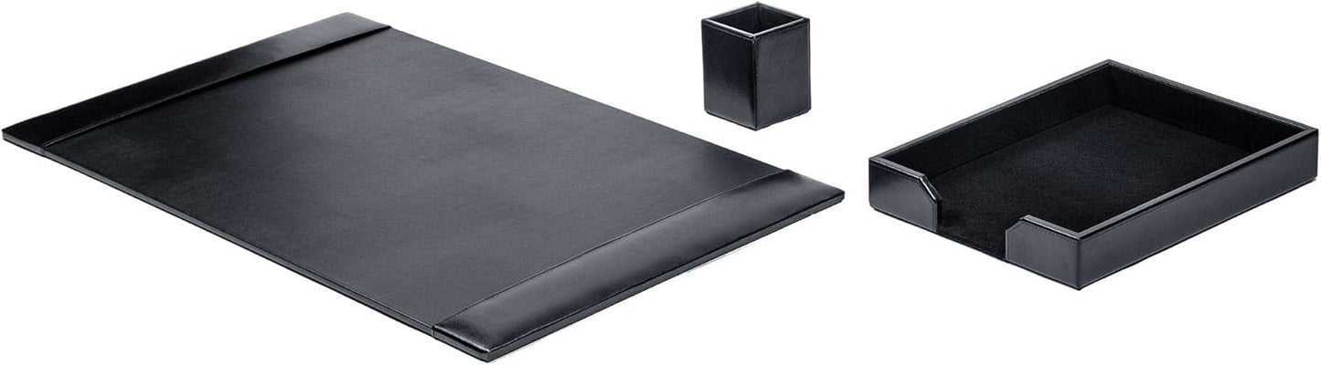 Dacasso Bonded Set Luxury Leather Desk Pad & Desk Organization Essentials, 3 Piece, Black