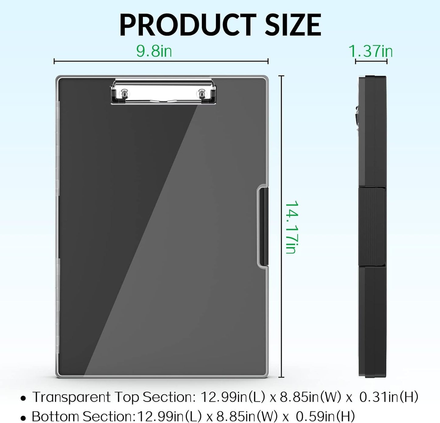 Sooez Clipboard with Storage, Heavy Duty Cleaview Clip Boards 8.5x11 with Dual Storage, Dry Erase Plastic Nursing Clipboard, High Capacity Clipboards Folder for Teacher Nurse, School & Office Supplies
