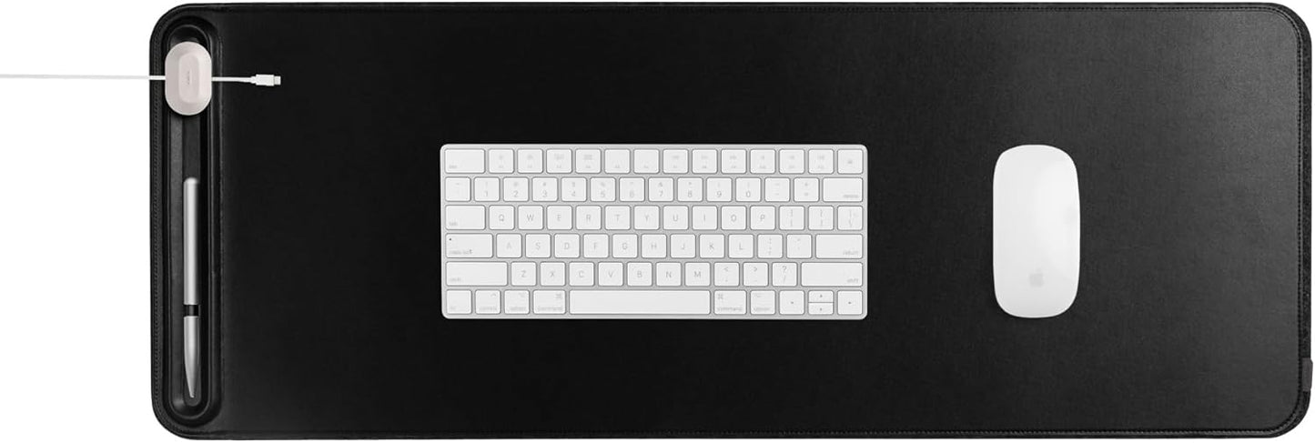 Orbitkey Premium Leather Desk Mat Slim | Multi-Purpose & Waterproof Table Protector Accessory for Work Home Gaming Office Keyboard Mat Organizer | 31.4" L x 12.2" W x 0.19" H, Anti-Slip, Black Finish