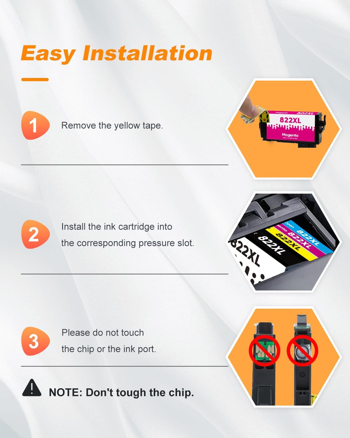 822XL Ink Cartridges Remanufactured Replacement for Epson 822XL Ink Cartridges for Epson 822 822 XL T822 for Epson WF-3820 Printer Workforce Pro WF-4820 WF-4830 WF-4833 WF-3823 Printer(5 Pack, 822XL)