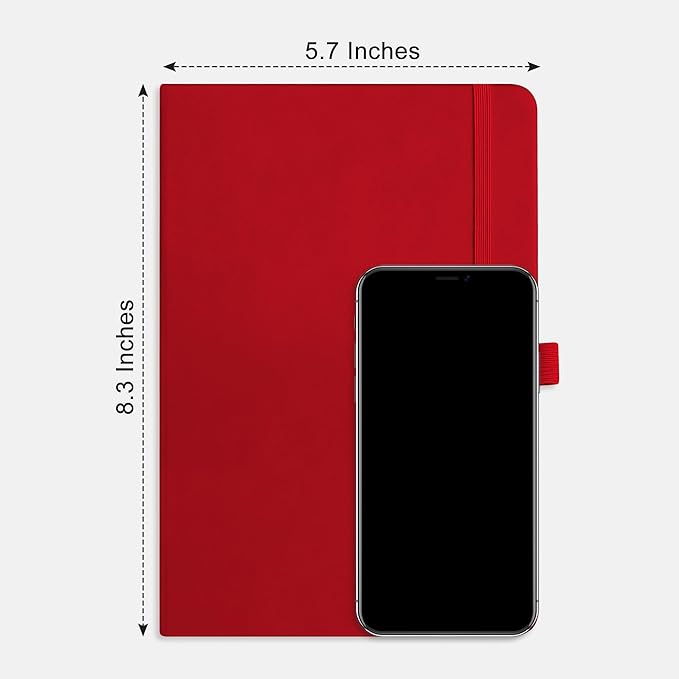 RETTACY Bullet Dotted Journal Notebook, 192 Pages, A5 Medium Size (5.7'' x 8.3''), Leather Hardcover, 100 GSM Thick Paper, for Bullet Journaling, Planning, Tracking (Red)