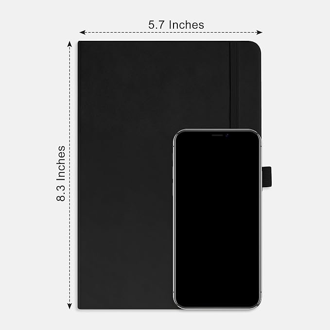 RETTACY Graph Grid Paper Notebook, 192 Pages, A5 Medium Size (5.7'' x 8.3''), 5 Squares per Inch, Leather Hardcover, 100 GSM Thick Paper, for School, Students, Math, Engineering (Black)